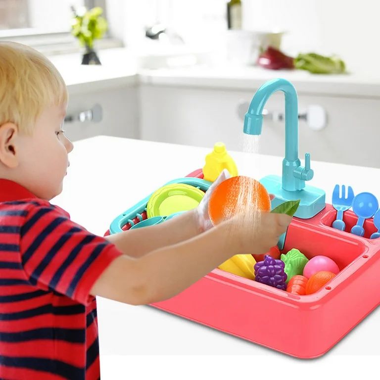 Kids Kitchen Toys Plastic Simulation Electric Dishwasher Sink Pretend Play With Electric Water Wash Basin Toy. Bes Gift for kids