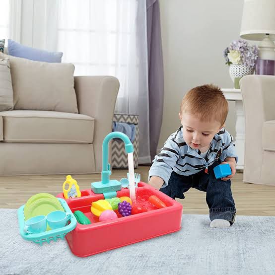 Kids Kitchen Toys Plastic Simulation Electric Dishwasher Sink Pretend Play With Electric Water Wash Basin Toy. Bes Gift for kids