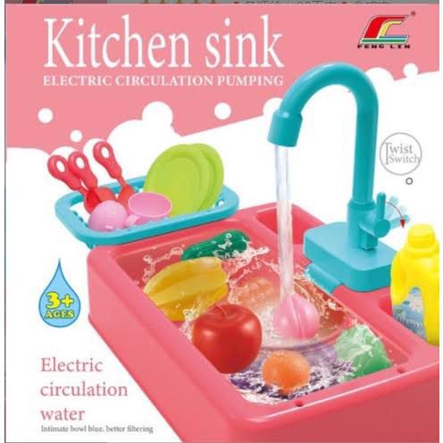 Kids Kitchen Toys Plastic Simulation Electric Dishwasher Sink Pretend Play With Electric Water Wash Basin Toy. Bes Gift for kids