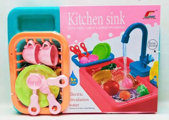 Kids Kitchen Toys Plastic Simulation Electric Dishwasher Sink Pretend Play With Electric Water Wash Basin Toy. Bes Gift for kids