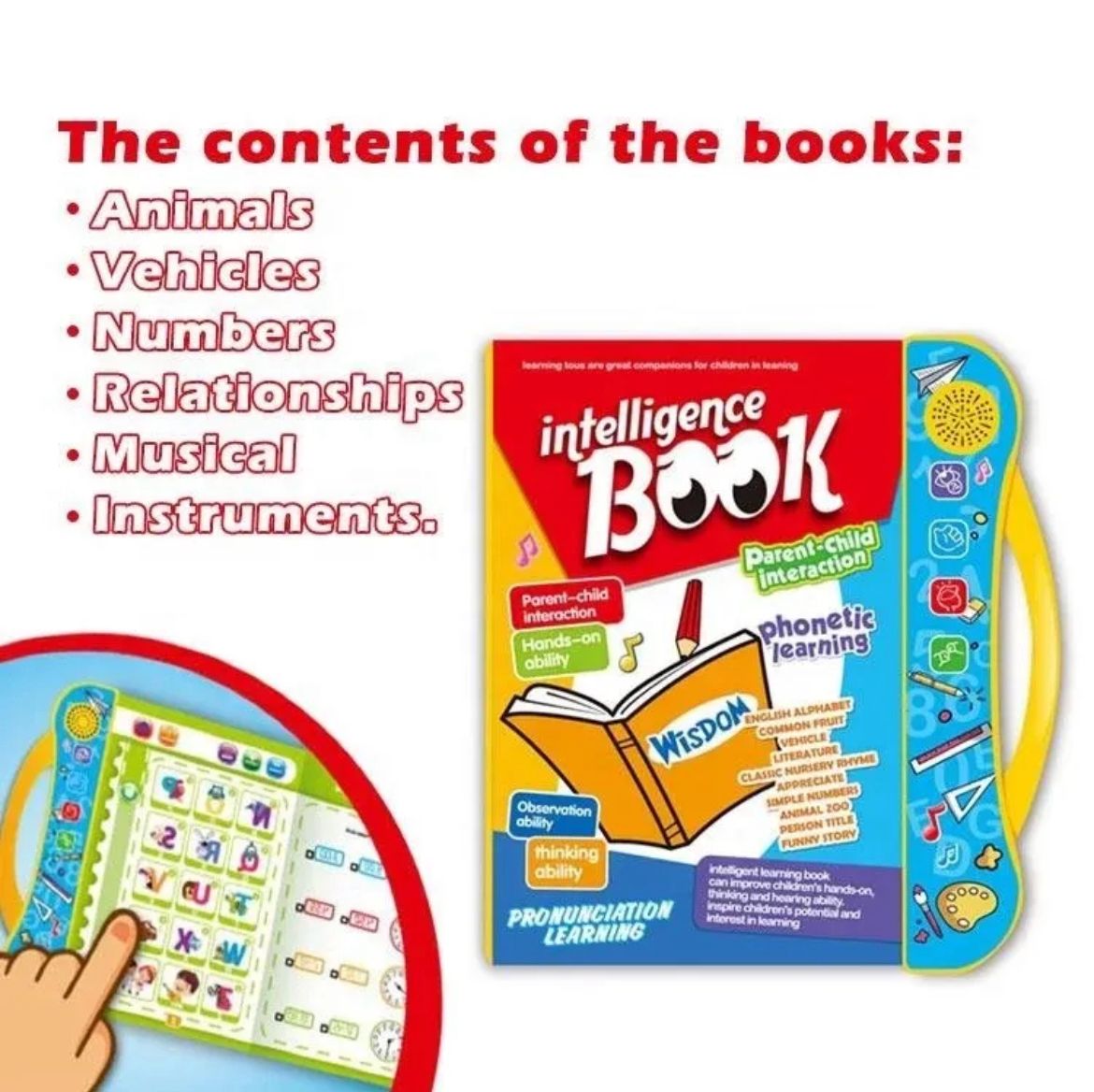 Interactive Intelligence E-Book for Kids I Intellectual Learning & Early Education Phonetic Learning, Alphabets, Numbers, Animals, Fruits, Shapes, Vehicles & Colors I Electronic Sound Teaching Aid for Toddlers.