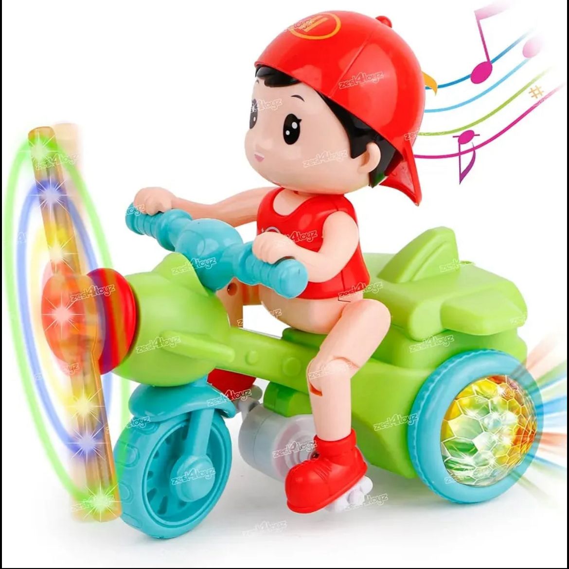 Children's Stunt Tricycle With LED Lights and Musical Toy For Kids and Running Fan. Musical Stunt Tricycle Toy.