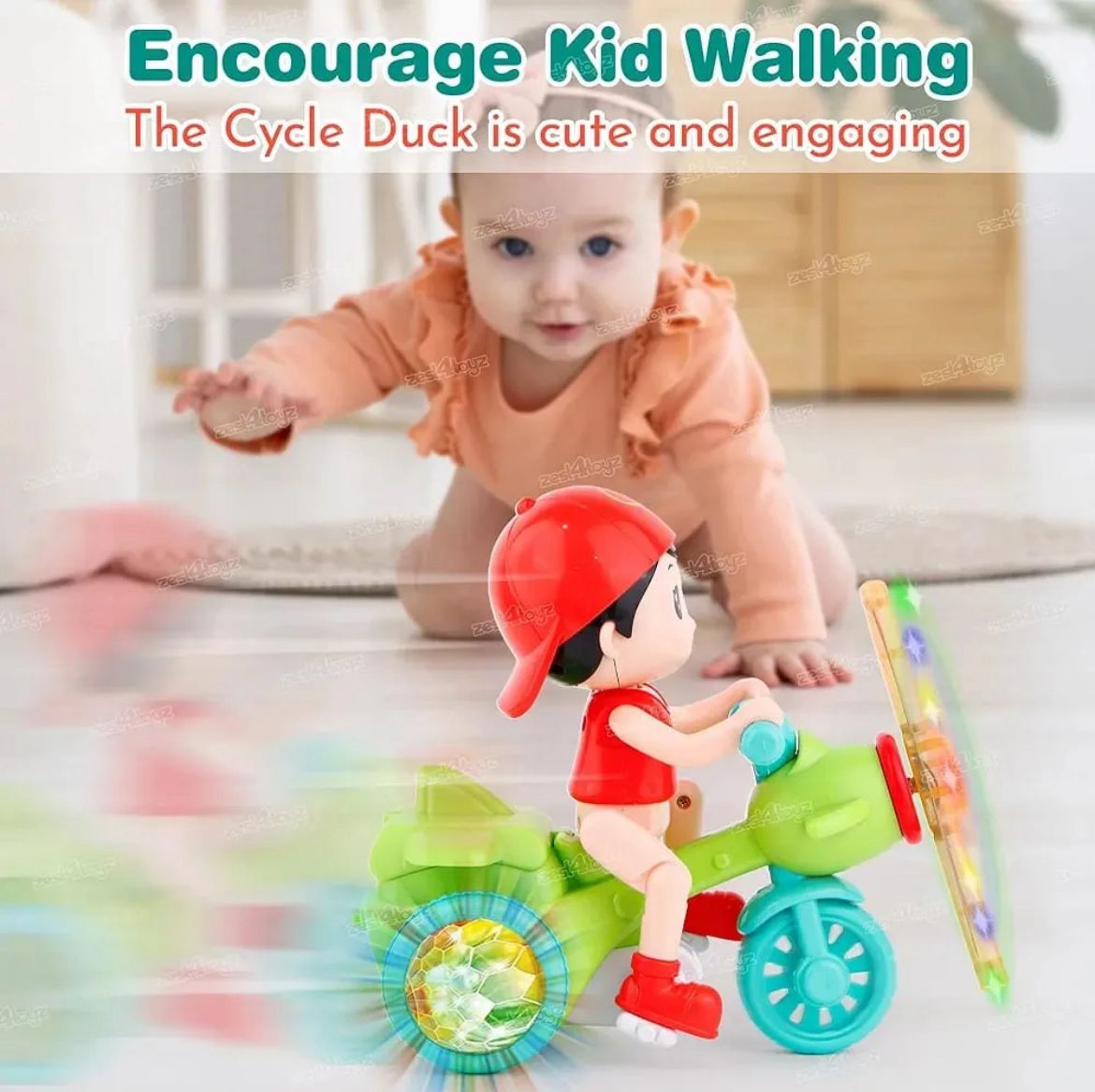 Children's Stunt Tricycle With LED Lights and Musical Toy For Kids and Running Fan. Musical Stunt Tricycle Toy.