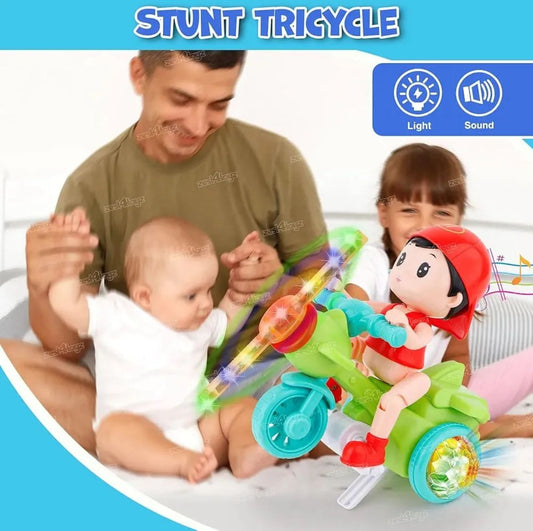 Children's Stunt Tricycle With LED Lights and Musical Toy For Kids and Running Fan. Musical Stunt Tricycle Toy.