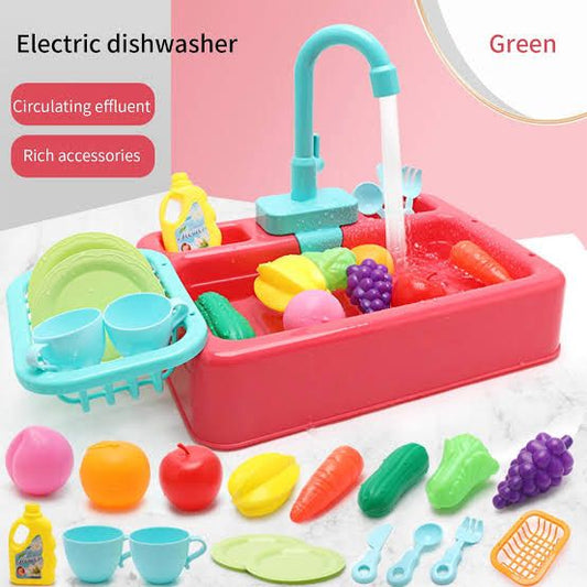 Kids Kitchen Toys Plastic Simulation Electric Dishwasher Sink Pretend Play With Electric Water Wash Basin Toy. Bes Gift for kids